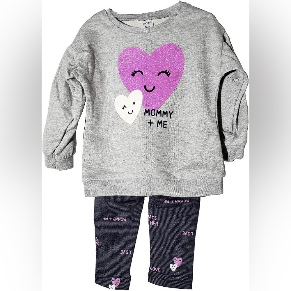 NWT Carter's 2-Piece Mommy Heart Top & Knit Denim Legging Set Size 3 Mths